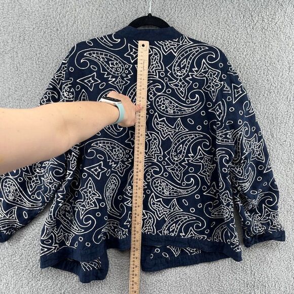 Victor Costa Occasion embroidered Jacket linen paisley Navy Blue White Sz 1X - Picture 9 of 13